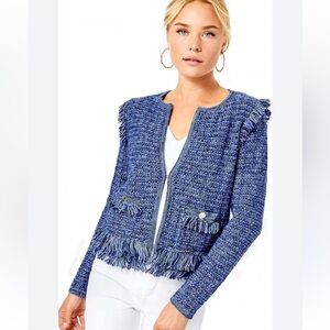 Lilly Pulitzer Simona Blue Oyster Day Navy Exotic Tweed Cardigan/Jacket XXS